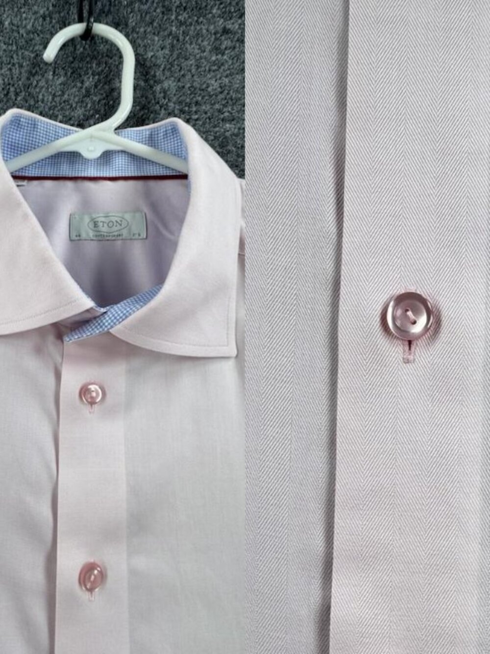 Eton Men Herringbone Cotton Pink Point 17.5 Contemporary Shirt Premium Button Up